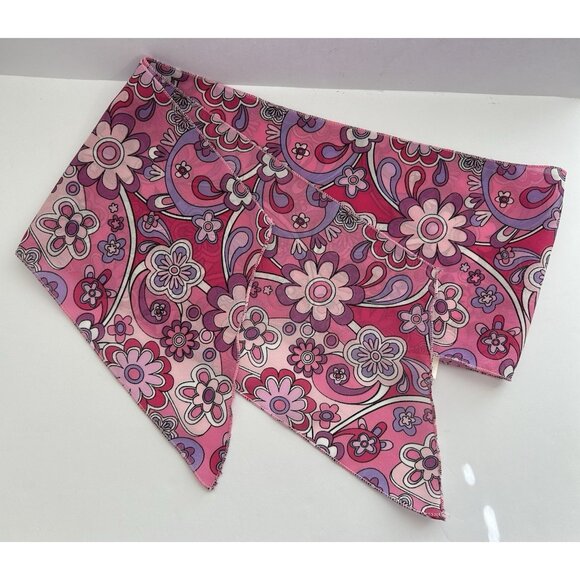 Unbranded Accessories - Vintage Pink Ponytail Scarf Whimsical Retro Flower Power Psychedelic GoGo Groovy